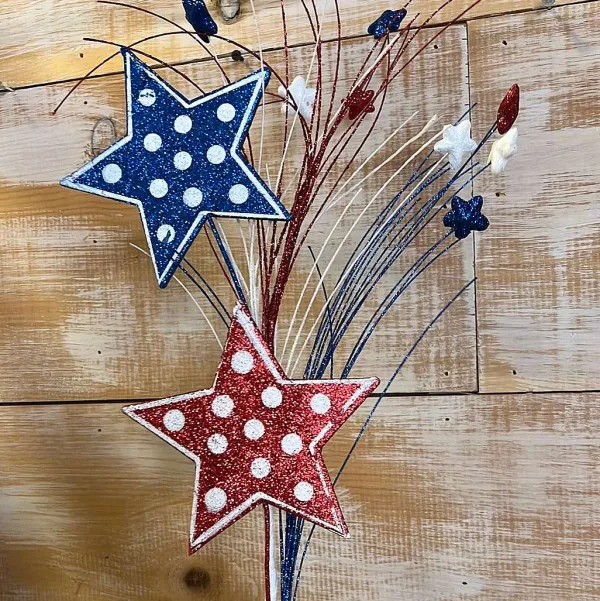 Floral^Liberty Floral Patriotic Polkadot Star Spray