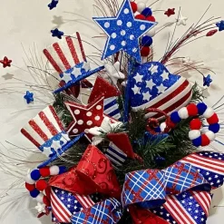 Floral^Liberty Floral Patriotic Polkadot Star Spray