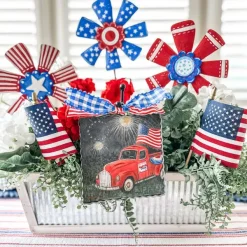 Pot Stakes^The Round Top Collection Patriotic Ribbon Flowers