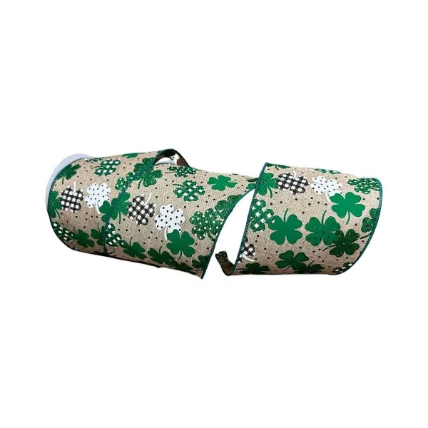 Ribbon^Craig Bachman Patterned Shamrocks Ribbon, 4" X 10Yd