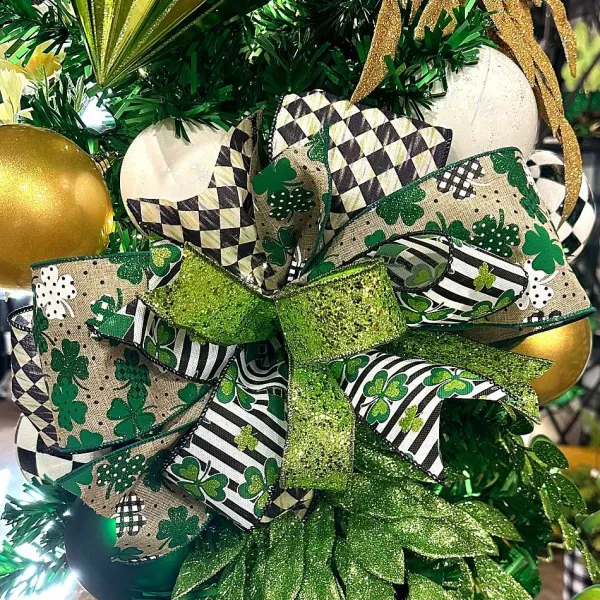 St. Patrick's Day^Craig Bachman Patterned Shamrocks Ribbon, 4" X 10Yd