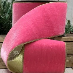 Spring^D. Stevens Pink And Gold Lush Velvet Ribbon, 4" X 10Yd