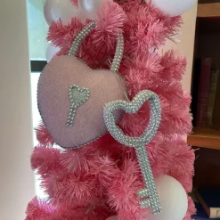 Home Accents^Liberty Floral Pink Barbie Style Bling Heart Lock & Key