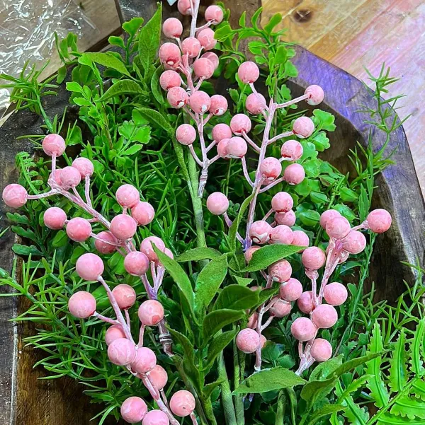 Spring^Liberty Floral Pink Berry Leaves Spray