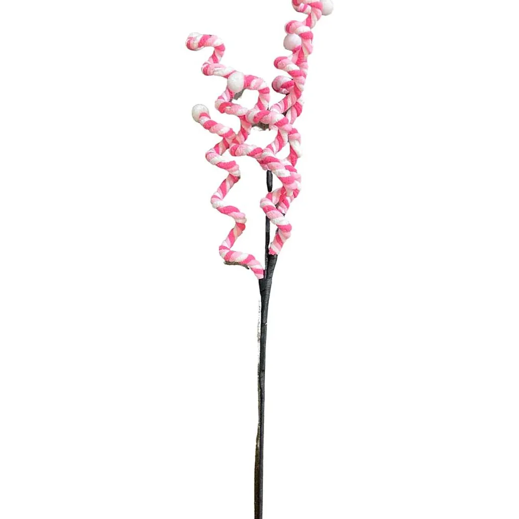 Sprays^Liberty Floral Pink Chenille Curly Spray On Black Stem