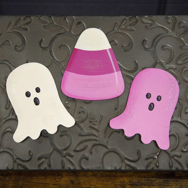 Wall Decor^The Round Top Collection Pink Ghost, Pink Candy Corn And White Ghost Magnet