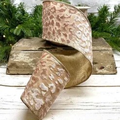 Ribbon^D. Stevens Pink Leopard Jacquard Ribbon, 4" X 10Yd.