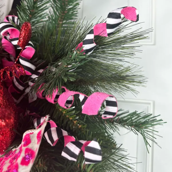 Picks^Liberty Floral Pink With Black And White 2-Sided Frizzy Curly Pick