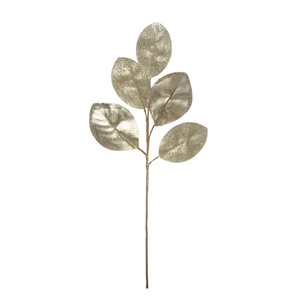 Floral Decor^Creative Coop Platinum Glitter Magnolia Leaf Spray