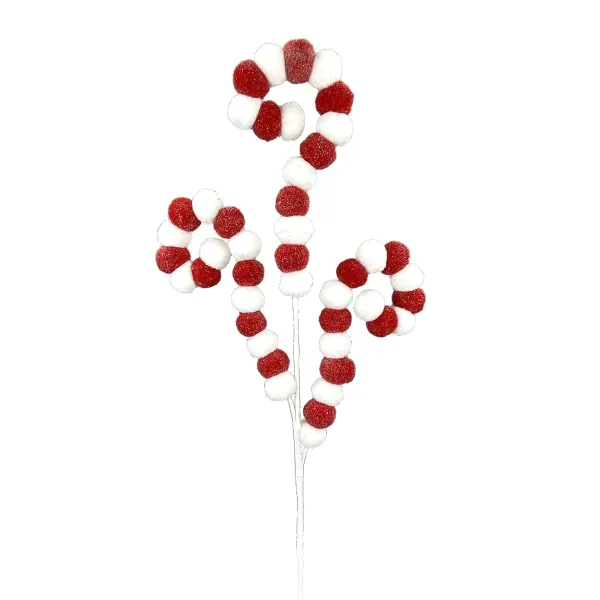 Floral^Liberty Floral Pom Pom Curly Spray, Red And White