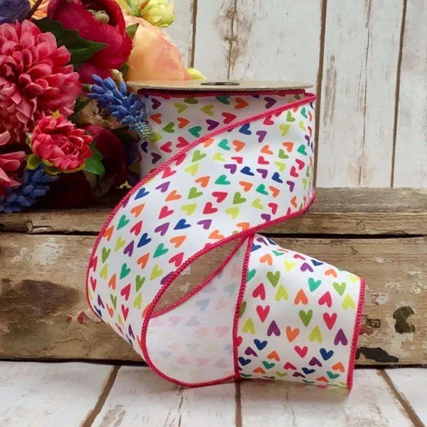 Ribbon^D. Stevens Poplin Colorful Hearts Ribbon, 2.5"X10Yd