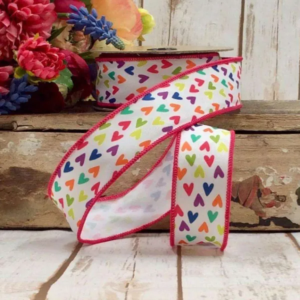 Ribbon^D. Stevens Poplin Colorful Hearts Ribbon, 1.5"X10Yd