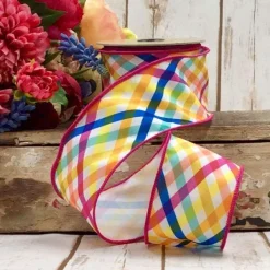 Spring Ribbon^D. Stevens Poplin Spring Plaid Ribbon, 2.5" X 10Yd