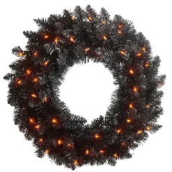 Door Decor^RAZ Pre-Lit Black Tinsel Wreath