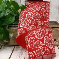 Ribbon^D. Stevens Red And White Bandana Heart Ribbon 4" X 10Yds