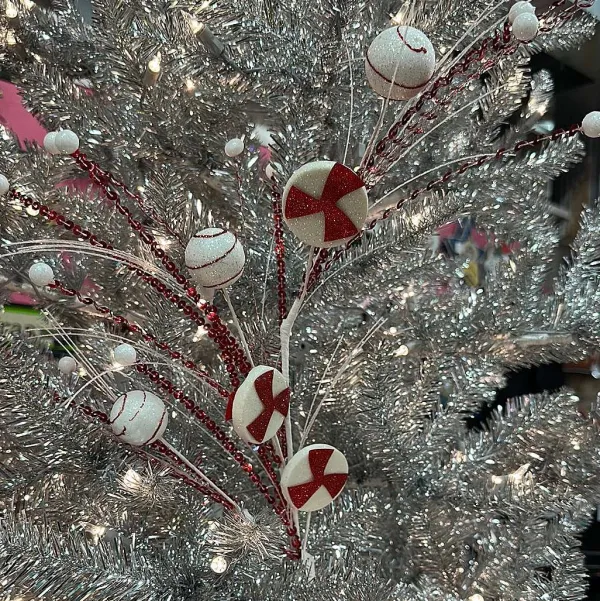 Floral^Direct Export Co. Red And White Glitter Peppermint Grass Spray