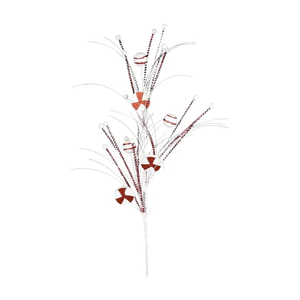 Floral^Direct Export Co. Red And White Glitter Peppermint Grass Spray
