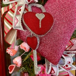 Floral^Liberty Floral Red Bling Heart Lock & Key Spray