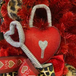 Table Decor^Liberty Floral Red Bling Heart Lock & Key