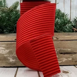 Ribbon^D. Stevens Red Flocked Mini Stripe Ribbon, 4" X 10Yd