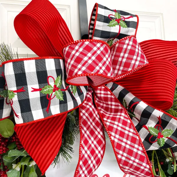 Ribbon^D. Stevens Red Flocked Mini Stripe Ribbon, 4" X 10Yd