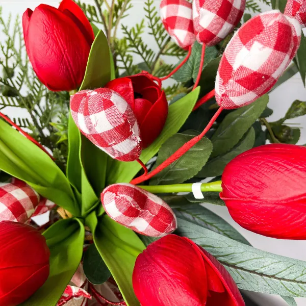Floral^Liberty Floral Red Gingham Heart Spray