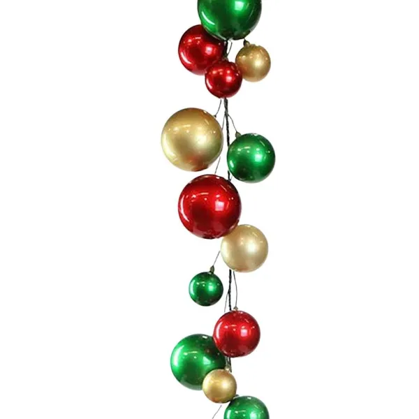 Garlands^Farrisilk Red, Gold & Emerald Green Ball Garland, 10'