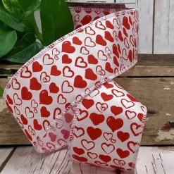 Ribbon^D. Stevens Red Heart Doodles On White Ribbon, 2.5" X 10Yd