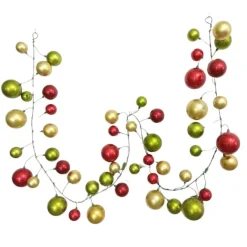 Garlands^Farrisilk Red, Lime, And Gold Ball Garland, 10'