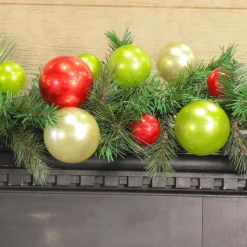 Garlands^Farrisilk Red, Lime, And Gold Ball Garland, 10'