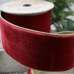 Ribbon^D. Stevens Red Lush Velvet Metallic Gold Back Ribbon, 2.5" X 10Yd