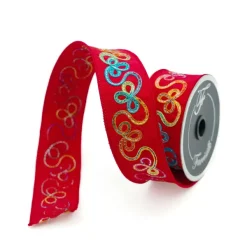 Ribbon^Farrisilk Red Whimsy Embroidered Ribbon, 1.75" X 10Yd