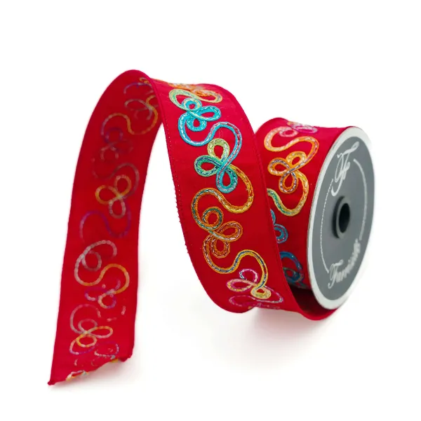 Ribbon^Farrisilk Red Whimsy Embroidered Ribbon, 1.75" X 10Yd