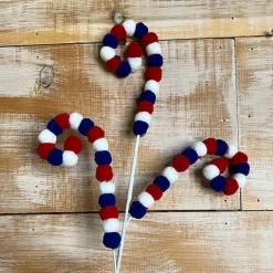 Floral^Liberty Floral Red, White, And Blue Felt Ball Curly Spray