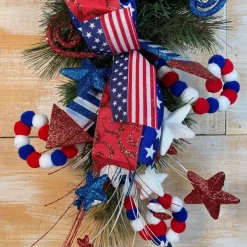 Floral^Liberty Floral Red, White, And Blue Felt Ball Curly Spray
