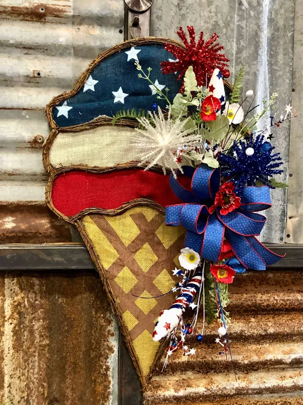 Door Decor^Liberty Floral Red, White And Blue Ice Cream Burlee