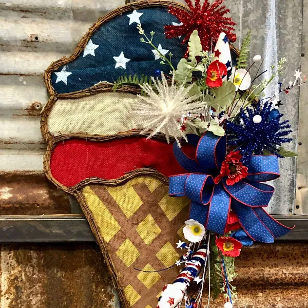 Floral^Liberty Floral Red, White, Blue Pom-Pom Spray