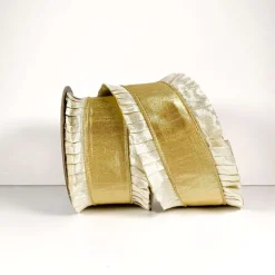 Ribbon^Farrisilk Ruffle Back Ribbon, Gold And Platinum, 4"X10Yd