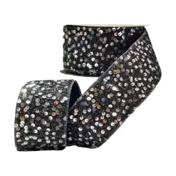 Ribbon^D. Stevens Silver And Black Sequin Tinsel Ribbon, 2.5" X 10Yd