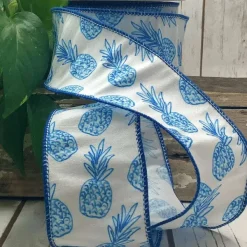 Spring^D. Stevens Sketch Blue Pineapple On White 2.5"X10Yds
