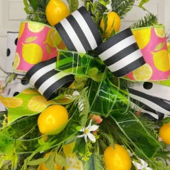Spring Ribbon^D. Stevens Sliced Lemons Pink Ribbon, 4" X 10Yd