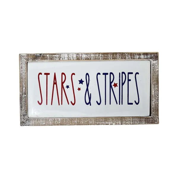 Signs^Transpac Stars And Stripes Wood Frame Metal Block