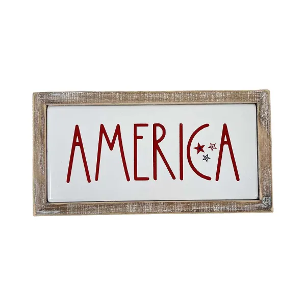 Signs^Transpac Stars And Stripes Wood Frame Metal Block