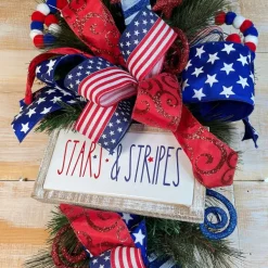 Wall Decor^Transpac Stars And Stripes Wood Frame Metal Block