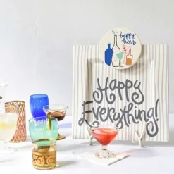 Table Decor^Happy Everything Stone Stripe Square Big Entertaining Platter By !