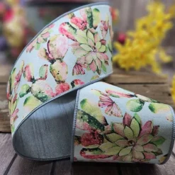 Ribbon^D. Stevens Succulents And Butterflies Ribbon, 4" X 10Yd