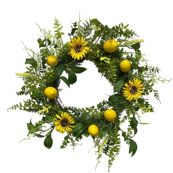 Wreaths^Liberty Floral Sunflower Lemon Mix Lvs Wreath