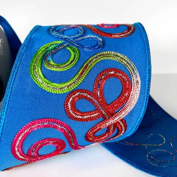 Ribbon^Farrisilk Turquoise Whimsy Ribbon, 4"X10Yd.