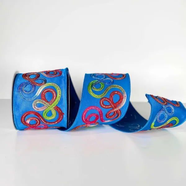 Ribbon^Farrisilk Turquoise Whimsy Ribbon, 4"X10Yd.