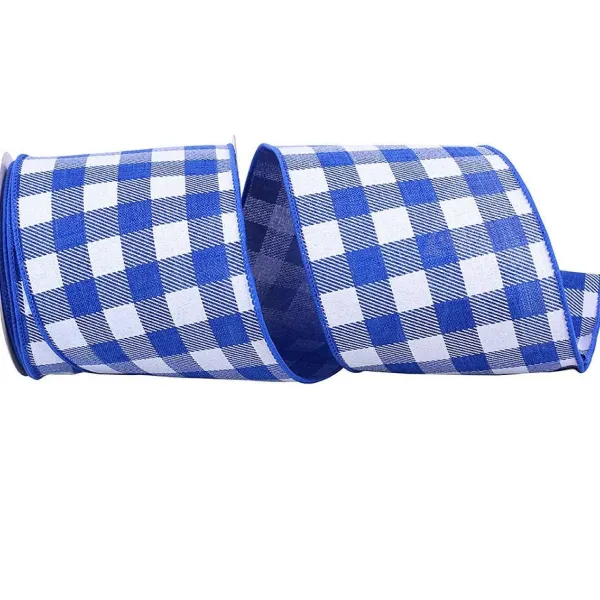 Spring^Reliant Ribbon Twill Check Royal Linen Ribbon, 4" X 10Yd